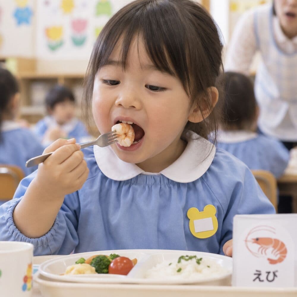 給食を食べる園児